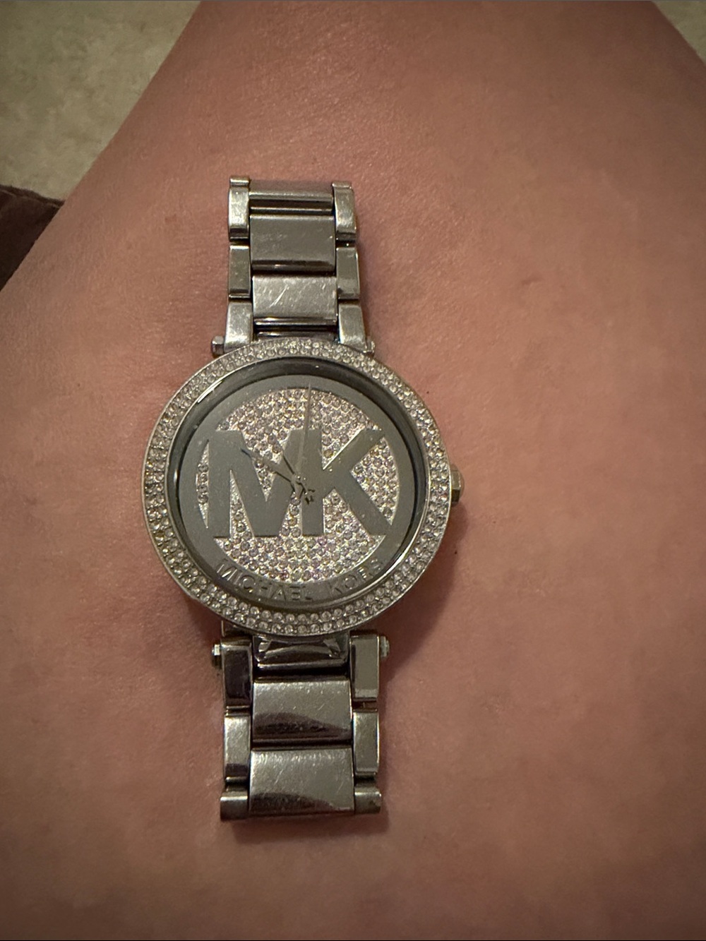 Michael Kors Silver Crystal Pavé MK Logo Bracelet Watch